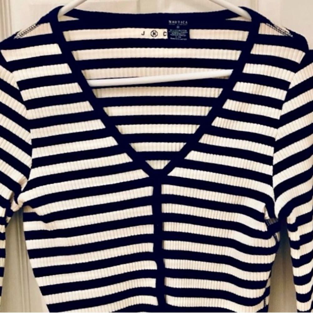 Nautical striped navy and white button up cardigan S
